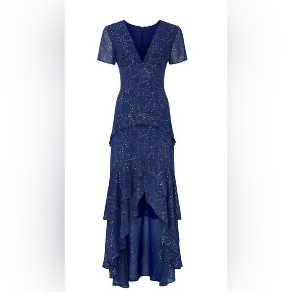 Anthropology Hutch  royal blue and gold metallic high low gown size 4 - Picture 1 of 13
